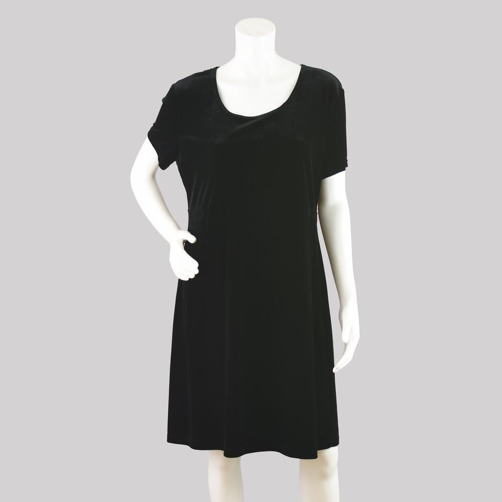 Vintage 90s Short Sleeve Black Velvet Party Dress, Deadstock Women's XL